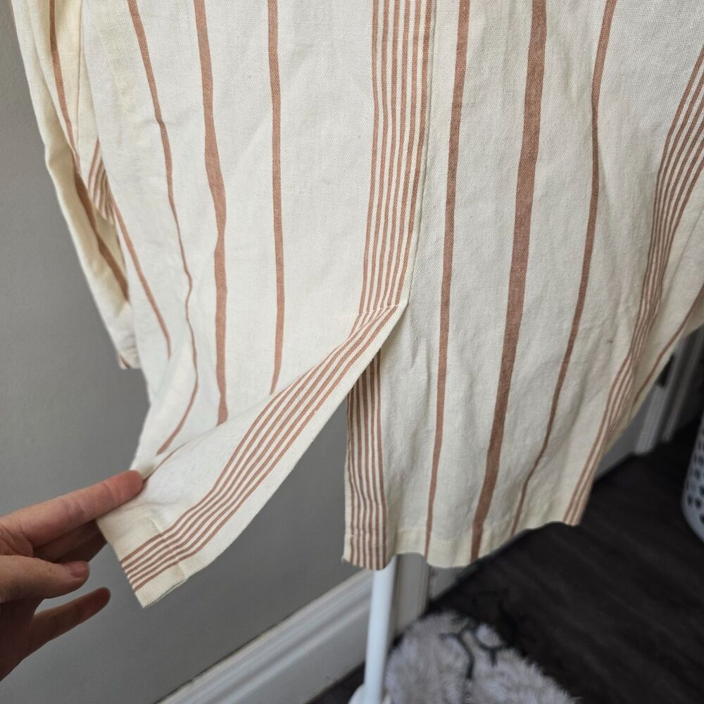 ModCloth Opportunity Linen/Viscose Blazer Cream Striped Front Pockets Light 1X - Picture 8 of 11